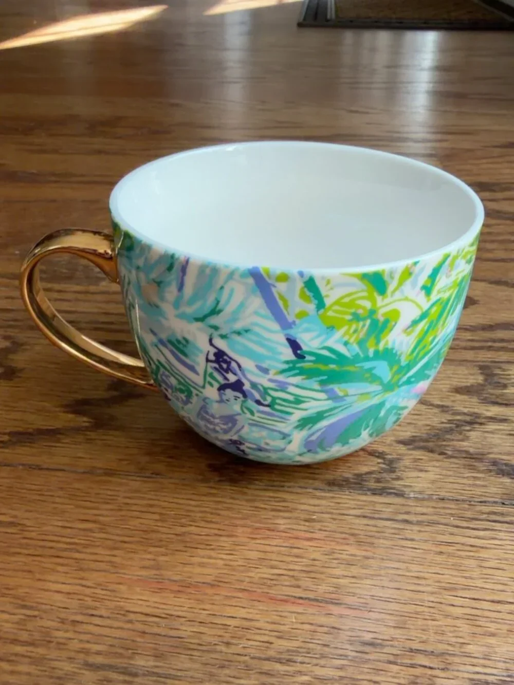Lilly Pulitzer Tropical Floral Ceramic Mug Gold Handle